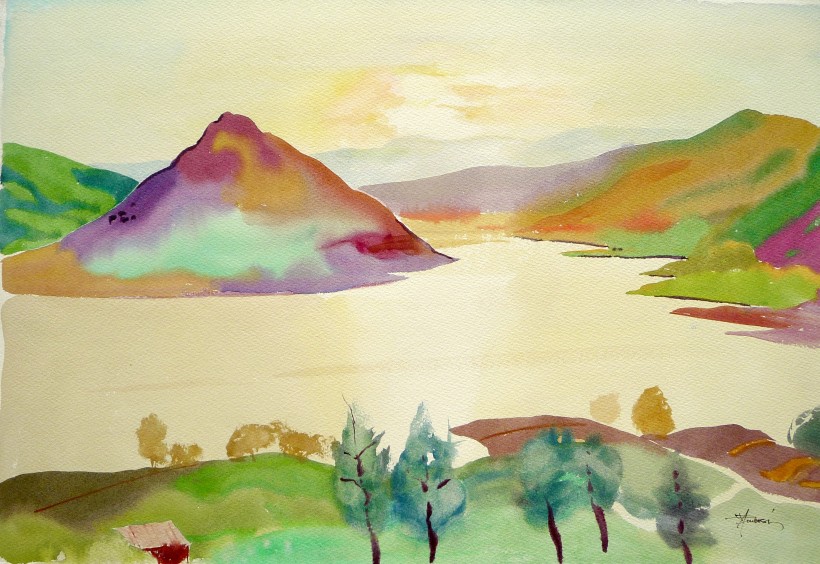 Aquarelle au Salagou