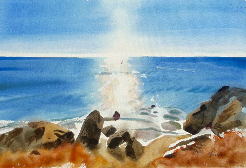 aquarelle à la mer